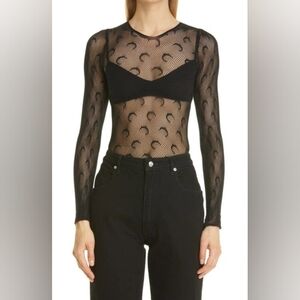 Marine Serre Crescent Moon Fitted Mesh Net Long Sleeve Shirt